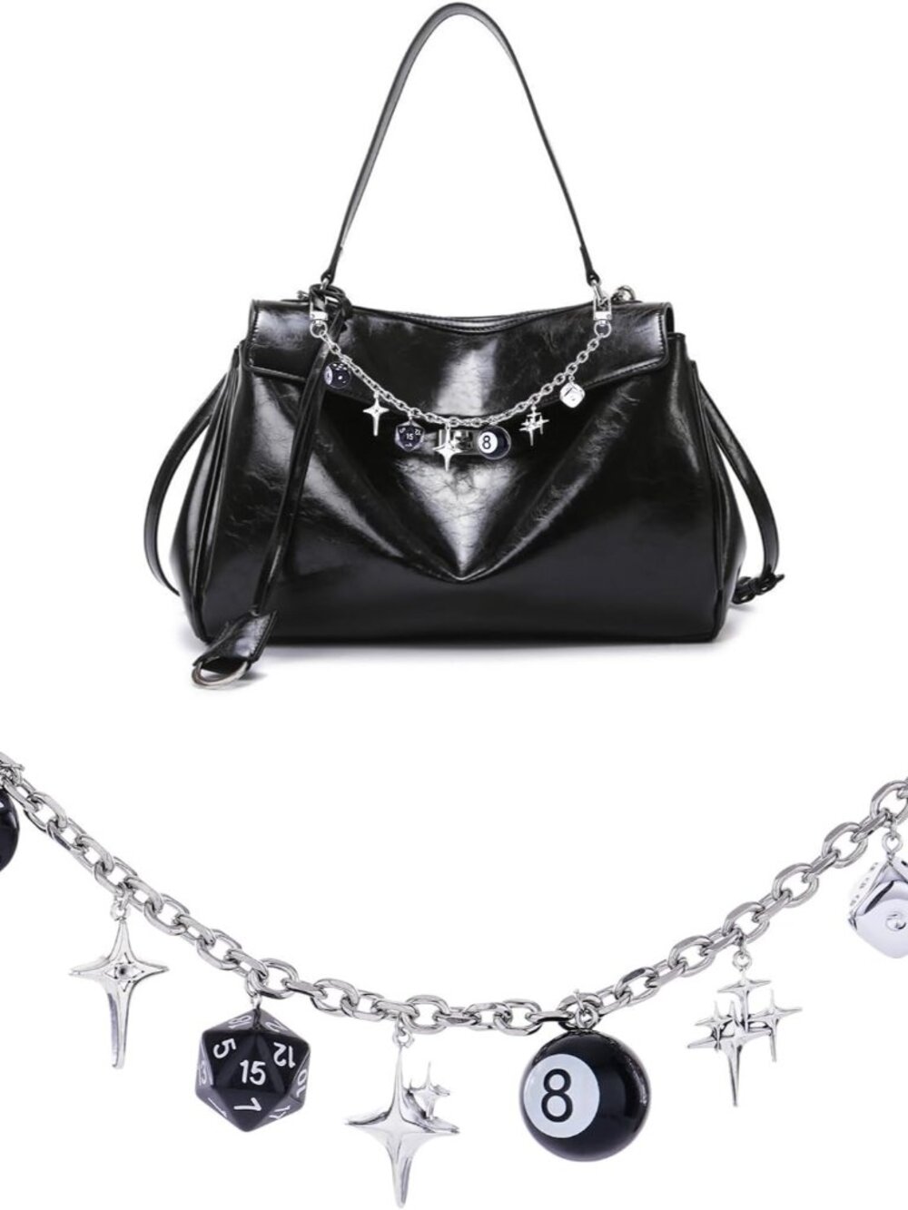 Gothic Chain Bag Charms for Handbags Purse - Y2K Silver Star Dice Pendant Decora
